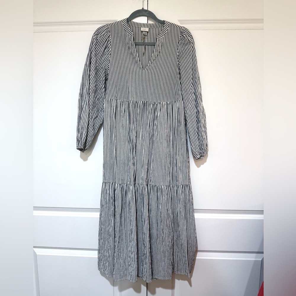 a new day Gray and White Striped Long Sleeve Dress NWOT